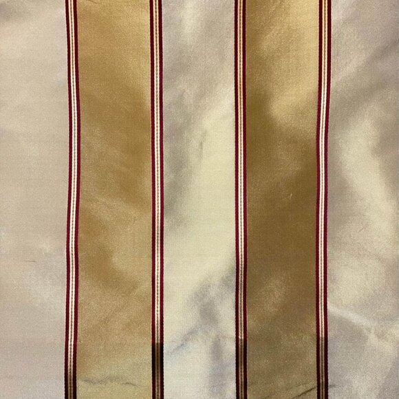 2 Custom-made Striped Weighted Rod Pocket Dupioni Silk Curtains w Button Details - Picture 6 of 11